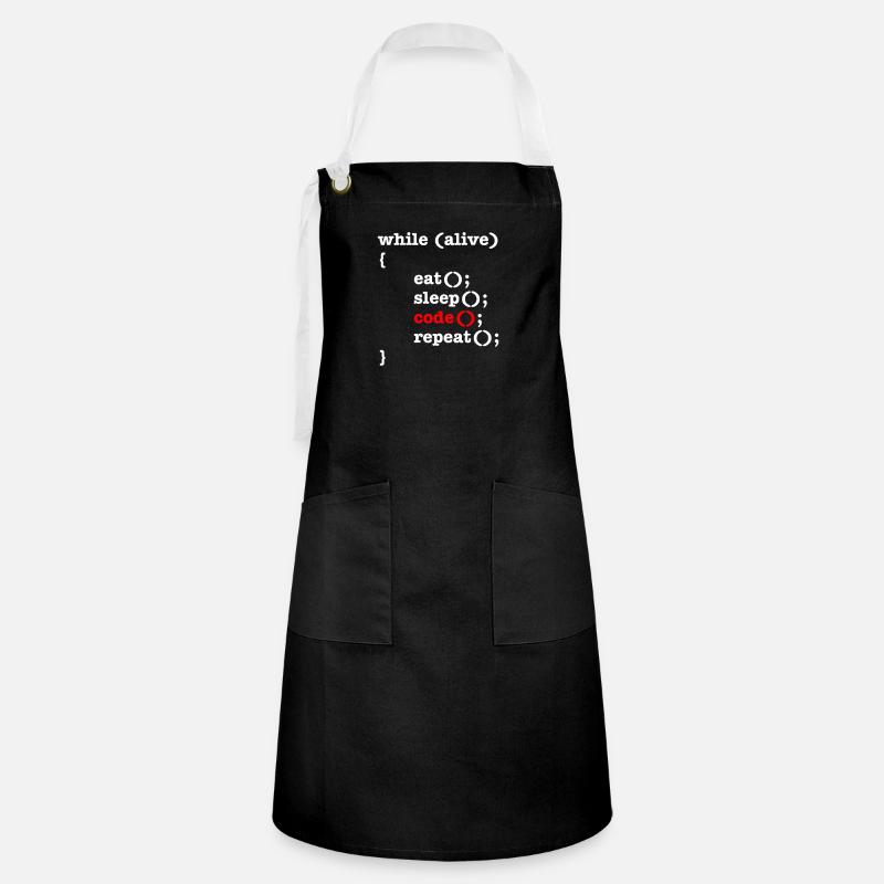 While Alive Eat Sleep Code Repeat - Computer Scientist - Artisan Apron - black/white