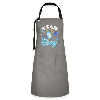 Team Boy Gender Reveal Baby Party - Kontrastschürze - Grau/Schwarz - Vorne - Zoe (177cm)