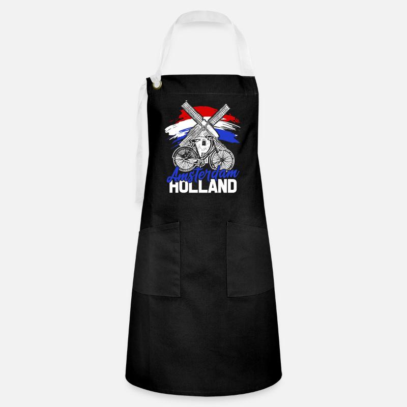 Pays-Bas Tshirt Hollande Amsterdam cadeau drapeau - Tablier contrasté - noir/blanc
