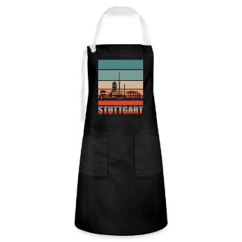Stuttgart Retro Skyline Stadt - Kontrastschürze - Schwarz/Weiß - Vorne - Zoe (177cm)
