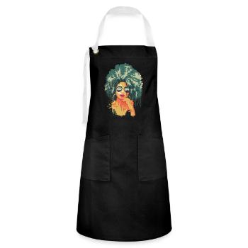 Vintage Retro Art 70's Afro Noir Africain - Tablier contrasté - noir/blanc - Devant - Zoe (177cm)