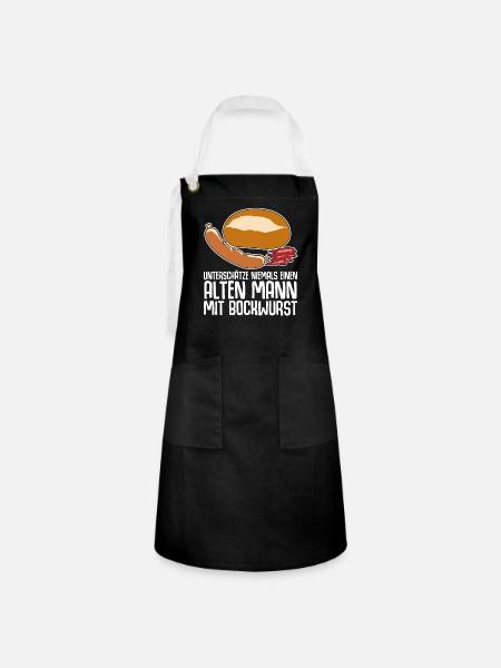 Bockwurst Wurst Alter Mann Bratwurst - Kontrastschürze - Schwarz/Weiß