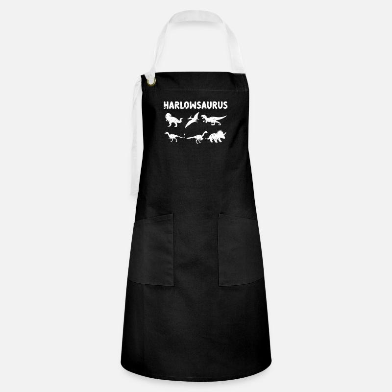 Dinosaur Harlowsaurus Dino Name - creature - Artisan Apron - black/white