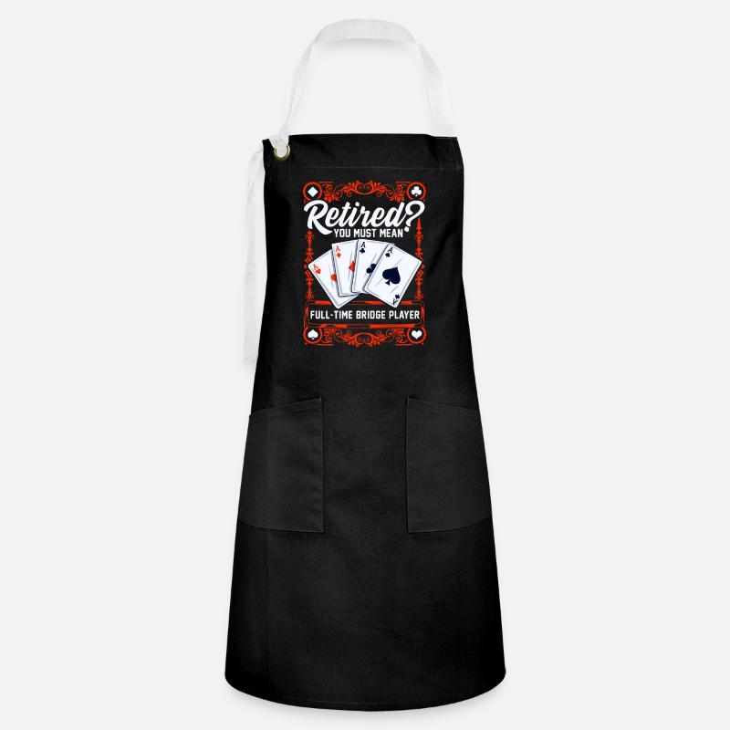 Full-time bridge player retired bridge cards - Artisan Apron - black/white