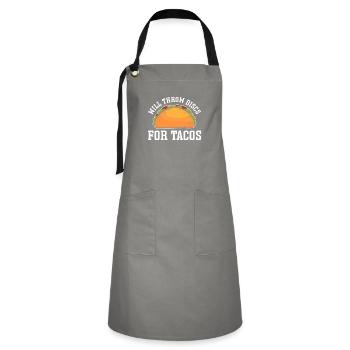 Wirft Scheiben Für Tacos. Diskus-werfer. - Kontrastschürze - Grau/Schwarz - Vorne - Zoe (177cm)