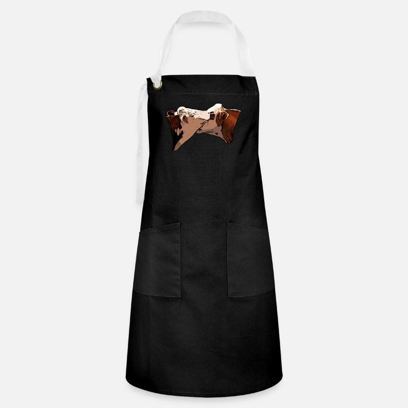 2 motifs de tête d’animal de bœuf imprimés avec taureau - Tablier contrasté - noir/blanc