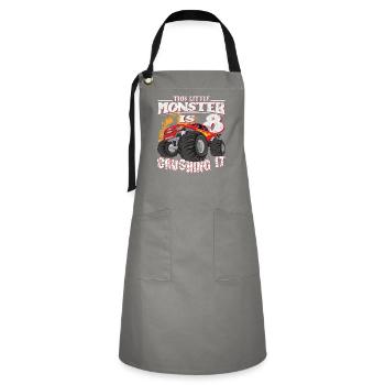 8th birthday jokes this little monster truck - Artisan Apron - grey/black - Front - Zoe (177cm)