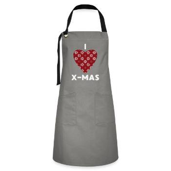 I Love X-Mas Weihnachten Gestricktes Herz - Kontrastschürze - Grau/Schwarz - Vorne - Zoe (177cm)