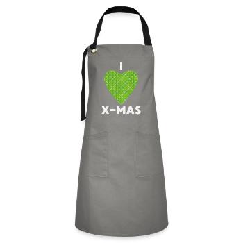 I Love X-Mas Weihnachten Gestricktes Herz - Kontrastschürze - Grau/Schwarz - Vorne - Zoe (177cm)