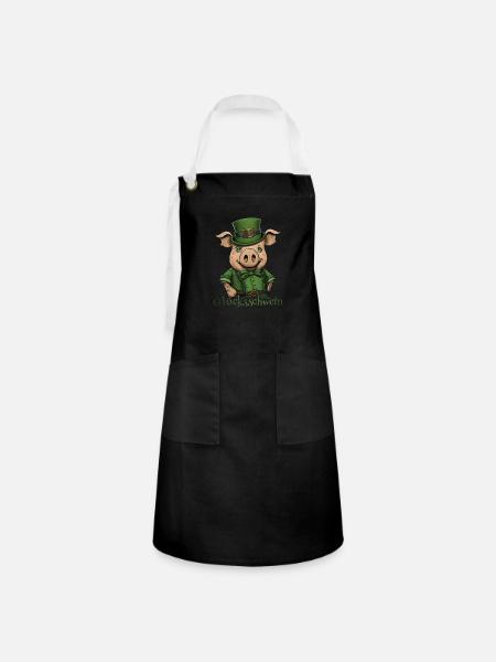 Glücksschwein St. Patty Schwein - Kontrastschürze - Schwarz/Weiß