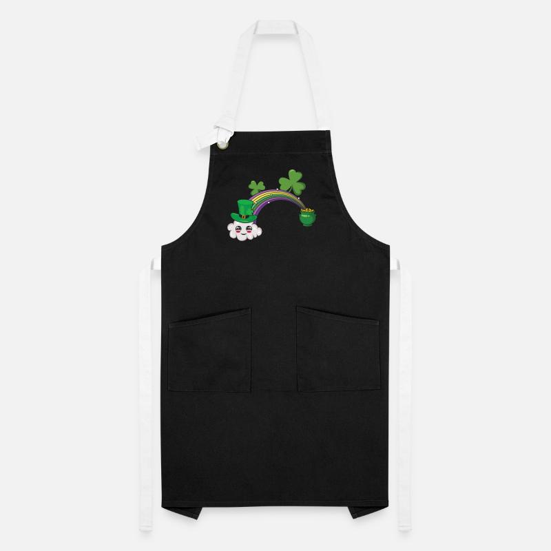 Mignon Kawaii Cloud Arc-en-ciel Happy Saint Patrick Tablier contrasté