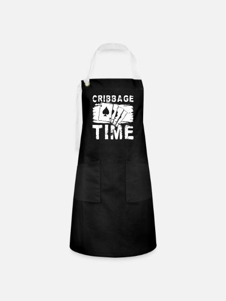 Cribbage Time Shirt Geschenk - Kontrastschürze - Schwarz/Weiß