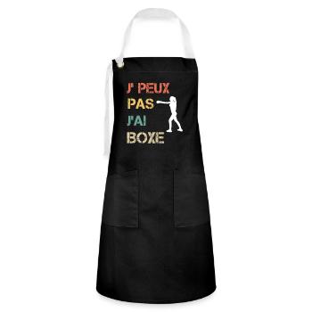 Je peux pas j'ai boxe femme vintage - Tablier contrasté - noir/blanc - Devant - Zoe (177cm)