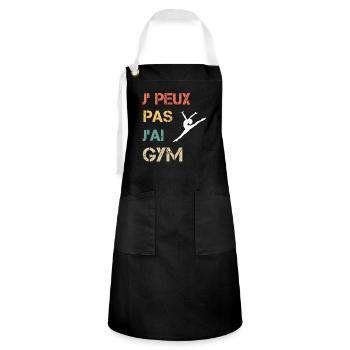 Je peux pas j'ai gym femme vintage - Tablier contrasté - noir/blanc - Devant - Zoe (177cm)