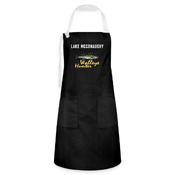 North Dakota Fishing - Walleye Hunter - Artisan Apron - black/white - Front - Zoe (177cm)
