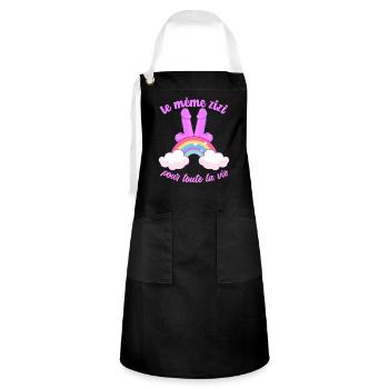 idée Cadeau EVJF Future Mariée Humour Zizi Bride - Tablier contrasté - noir/blanc - Devant - Zoe (177cm)