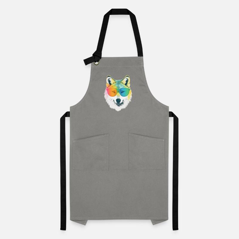 White Wolf Rainbow Sunglass Frame Wolves Graphic Artisan Apron
