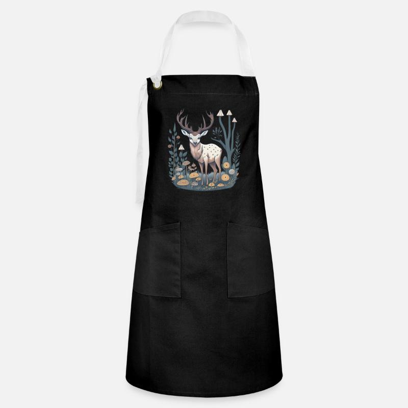 Mushroom Cottagecore Deer - Artisan Apron - black/white