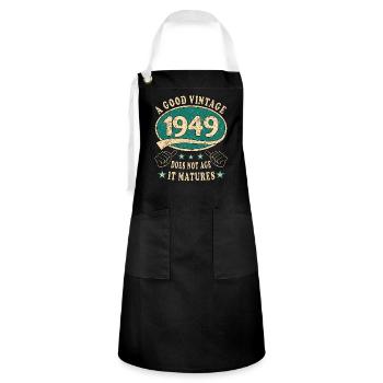 74th Birthday 1949 '74 Good vintage - Artisan Apron - black/white - Front - Zoe (177cm)