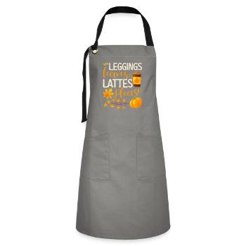 Leggings Blätter und Milchkaffee bitte lustig - Kontrastschürze - Grau/Schwarz - Vorne - Zoe (177cm)