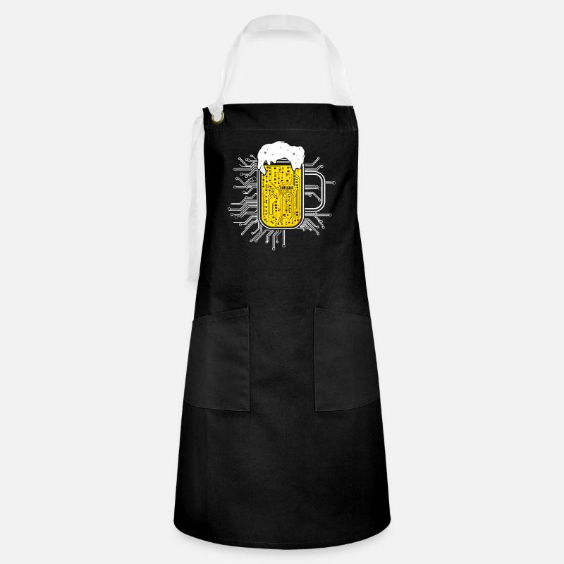 Computer Chip Beer Nerd CPU Computer Scientist Funny - Artisan Apron - black/white