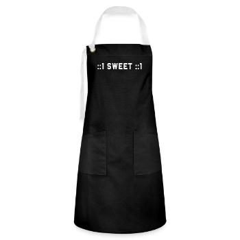 « ::1 Sweet ::1 » Drôle de signification - Tablier contrasté - noir/blanc - Devant - Zoe (177cm)