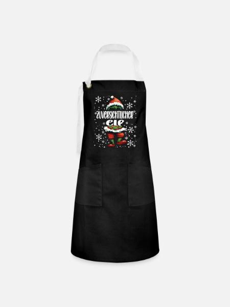 Weihnachtsoutfit Zuversichtlicher Elf - Kontrastschürze - Schwarz/Weiß