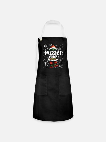 Weihnachtsoutfit Puzzel Elf - Kontrastschürze - Schwarz/Weiß