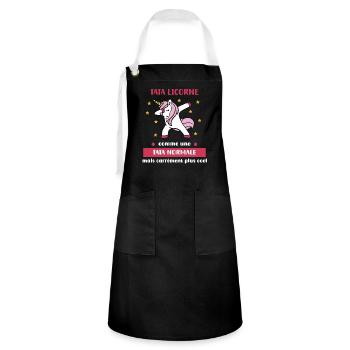 tata normale licorne dab humour tante - Tablier contrasté - noir/blanc - Devant - Zoe (177cm)