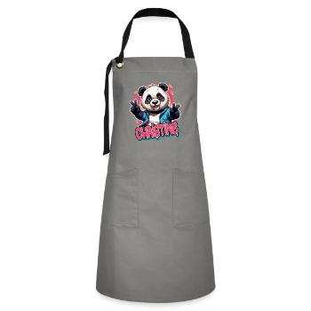 CHRISTINE - Belle fille prénom avec Cool Panda - Tablier contrasté - gris/noir - Devant - Zoe (177cm)