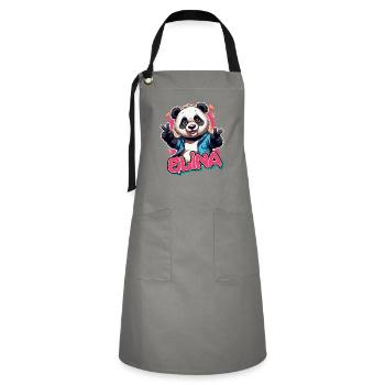 ELINA - Schöner Mädchen Name mit coolem Panda - Kontrastschürze - Grau/Schwarz - Vorne - Zoe (177cm)