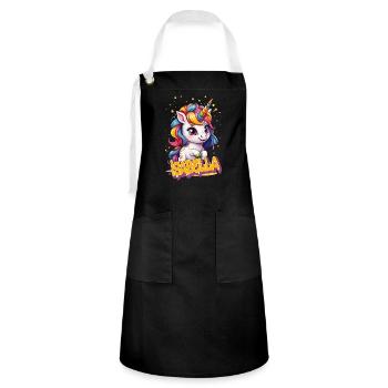 ISABELLA - Beautiful Girl Name with Cute Unicorn - Artisan Apron - black/white - Front - Zoe (177cm)