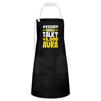 Avoided Small Talk? +3000 Aura - Artisan Apron - black/white - Front - Zoe (177cm)
