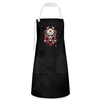 Oni Demon Mask Samurai Japanese Spirit - Artisan Apron - black/white - Front - Zoe (177cm)