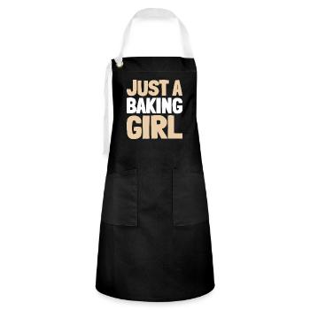 Backen Bäcker Bäckerei Just A Baking Girl - Kontrastschürze - Schwarz/Weiß - Vorne - Zoe (177cm)