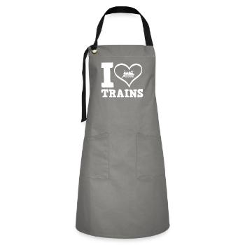 I love trains locomotive railway - Artisan Apron - grey/black - Front - Zoe (177cm)