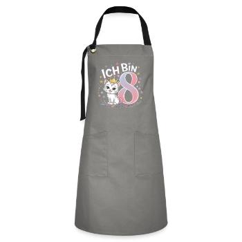 8. Geburtstag Katze Kätzchen Kindergeburtstag - Kontrastschürze - Grau/Schwarz - Vorne - Zoe (177cm)