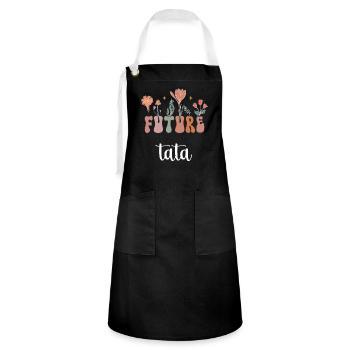 Zukünftige Tante Boho Bohème Blumen Geschenk Tante - Kontrastschürze - Schwarz/Weiß - Vorne - Zoe (177cm)