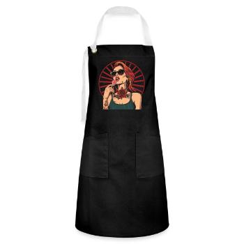 Rote Haare Rockabilly Pin Up Girl 50s - Kontrastschürze - Schwarz/Weiß - Vorne - Zoe (177cm)