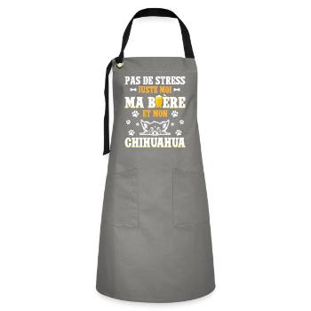 Humour Apéro Bière Papa Chien Chihuahua - Tablier contrasté - gris/noir - Devant - Zoe (177cm)