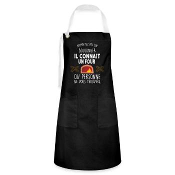Boulangerie, idée cadeau humour métier boulanger - Tablier contrasté - noir/blanc - Devant - Zoe (177cm)