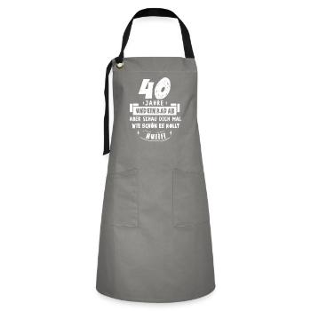 40 Jahre Rad ab Huiii Geschenk 40. Geburtstag - Kontrastschürze - Grau/Schwarz - Vorne - Zoe (177cm)