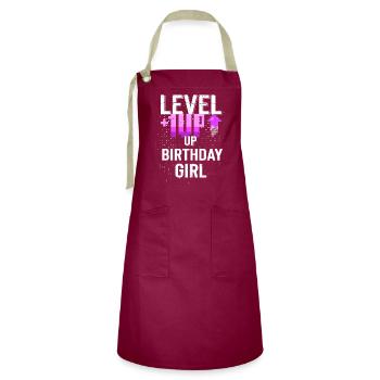 Joyeux anniversaire, Gamer Girl: Bold Pixel Fun Gift - Tablier contrasté - bordeaux/sable - Devant - Zoe (177cm)