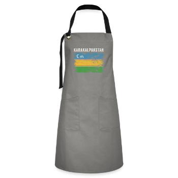 Karakalpakstan Flag Distressed - Artisan Apron - grey/black - Front - Zoe (177cm)