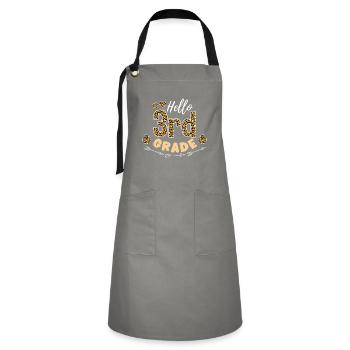 Hello 3rd Grade Leopard Teacher - Artisan Apron - grey/black - Front - Zoe (177cm)