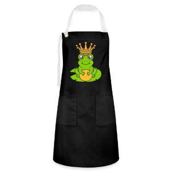 Enchanted Frog King sits water lily - Artisan Apron - black/white - Front - Zoe (177cm)