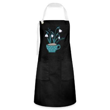 Schneeglöckchen in Tasse, farbig - Kontrastschürze - Schwarz/Weiß - Vorne - Zoe (177cm)