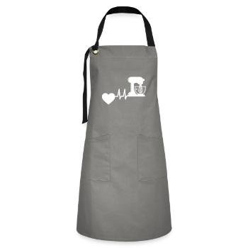 Bäcker Backen Herzschlag Bäckerei Hobby Konditor - Kontrastschürze - Grau/Schwarz - Vorne - Zoe (177cm)