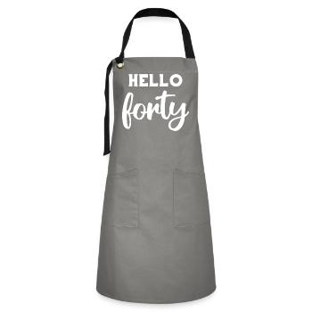 Hallo Forty III - Geschenk zum 40. Geburtstag - Kontrastschürze - Grau/Schwarz - Vorne - Zoe (177cm)