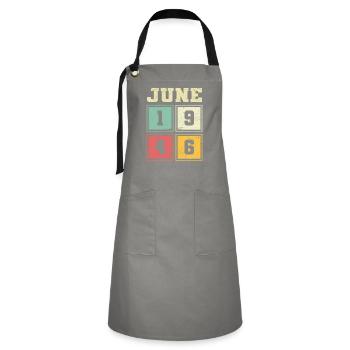 77. Geburtstag Juni Jahrgang 1946 Vintage - Kontrastschürze - Grau/Schwarz - Vorne - Zoe (177cm)